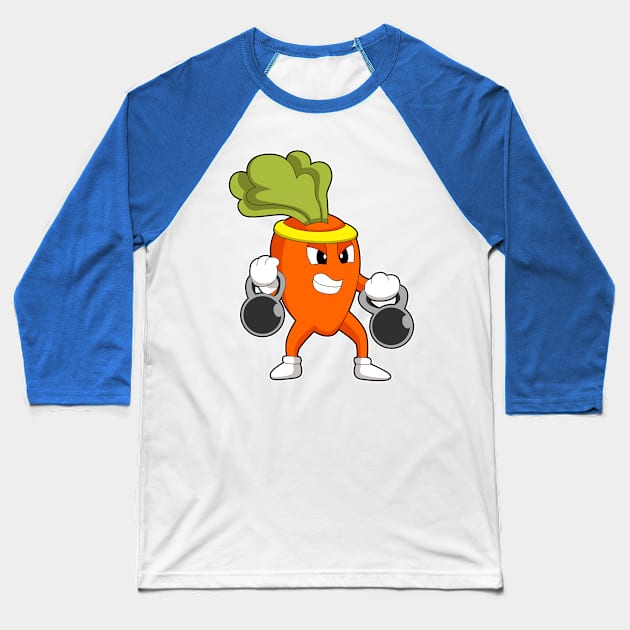 Carrot at Fitness with Dumbbells Baseball T-Shirt by Markus Schnabel